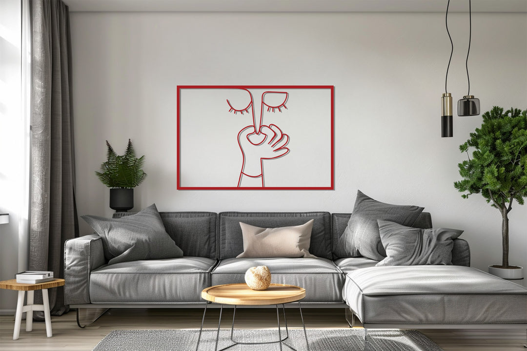 Abstract Silence Face – Modern Red Metal Wall Art