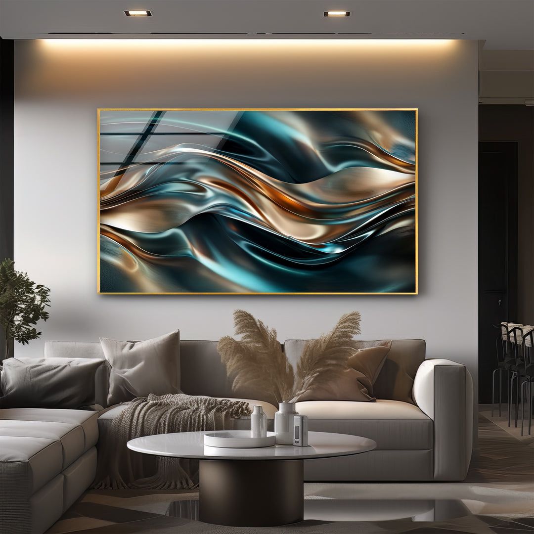 Ocean Bronze Serpentine – Abstract Metallic Wave Glass Wall Art