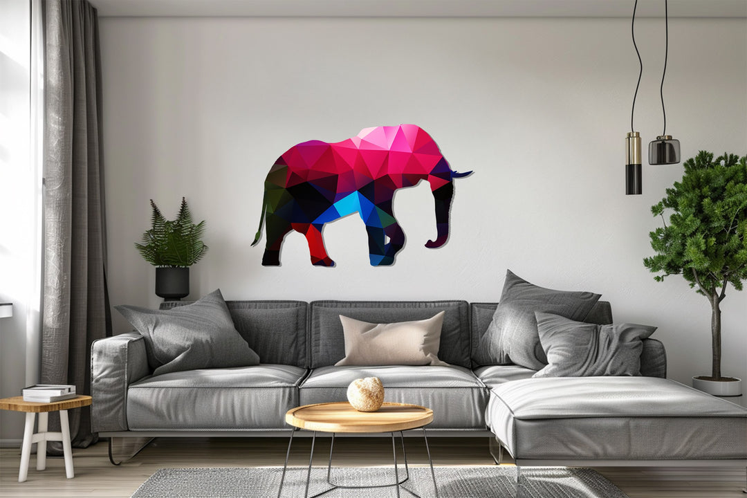 Colorful Elephant Metal Wall Art – Modern Geometric Animal Home Decor