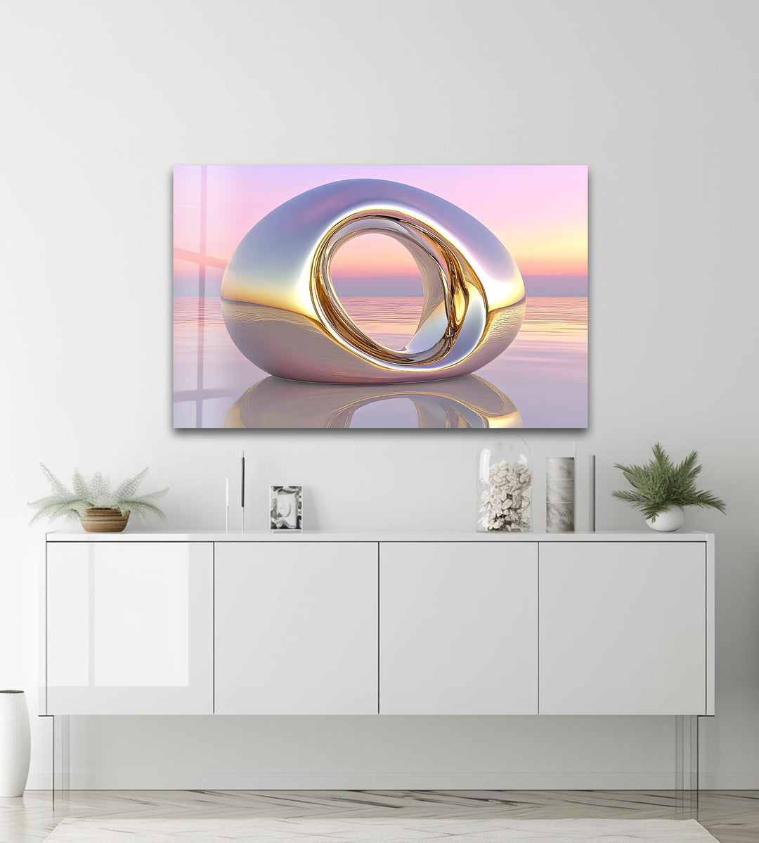 Lumina Dawn Sculpture – Polished Chrome Orb Glass Wall Art