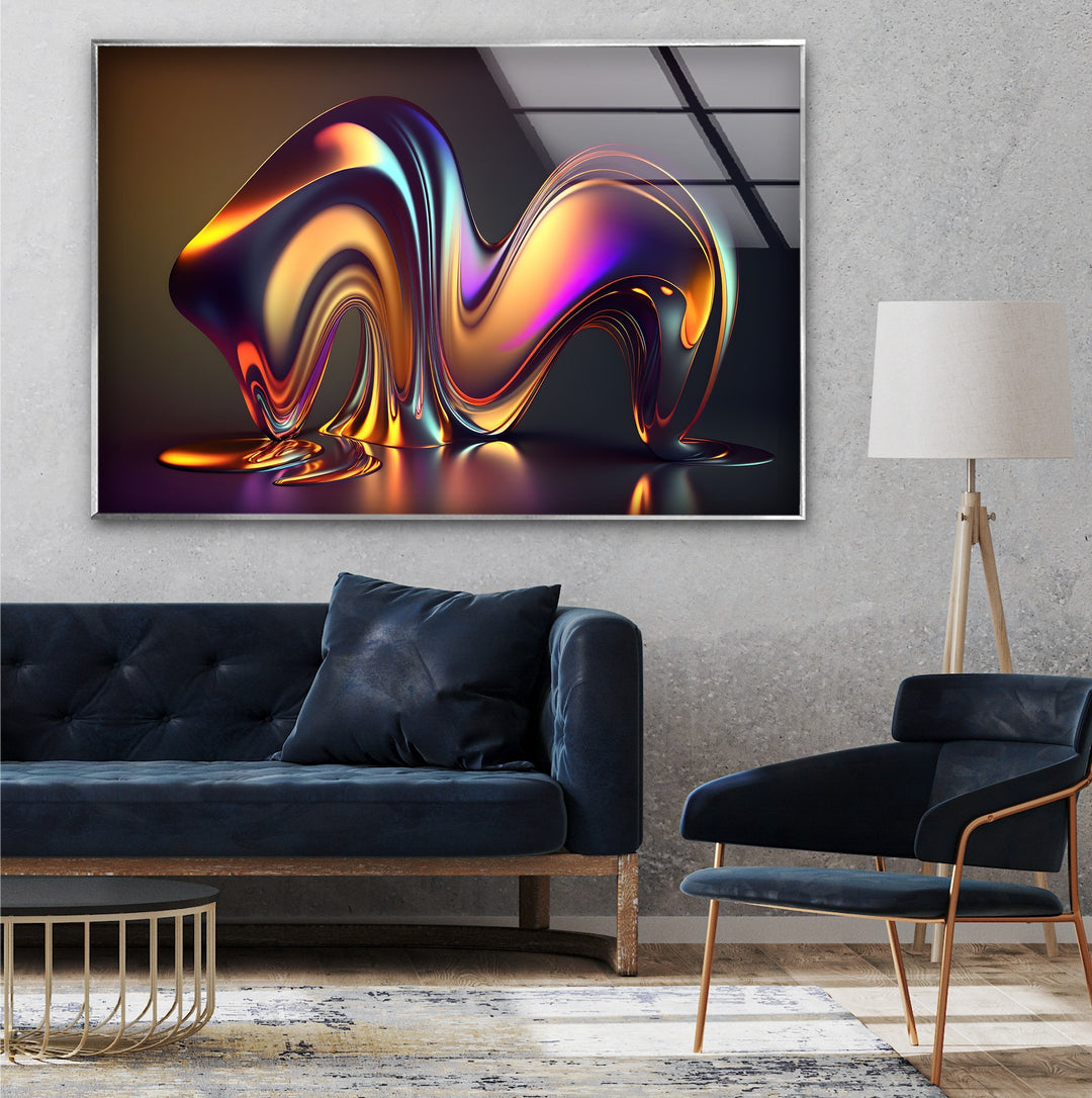 Radiant Melt Form – Iridescent Liquid Sculpture Glass Wall Art