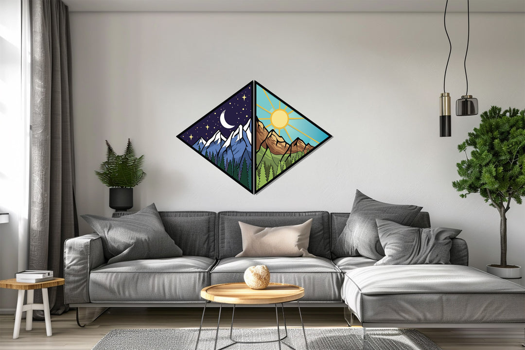 Day and Night Mountain Metal Wall Art – Dual Nature Landscape Design