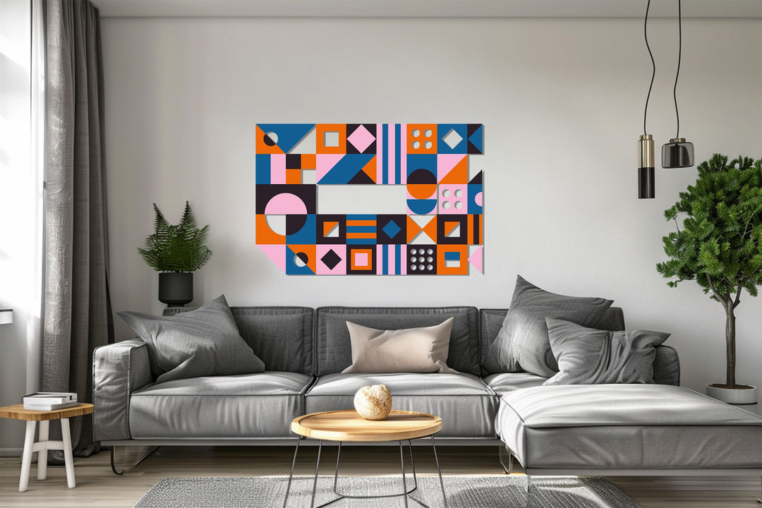 Abstract geometric pattern metal artwork for creative interiors