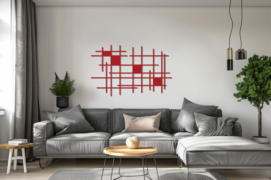 Geometric Grid Wall Art – Modern Metal Wall Decor