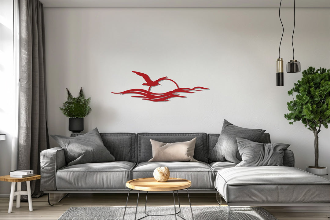 Flying Seagull Sunset Metal Wall Art – Coastal Minimalist Décor