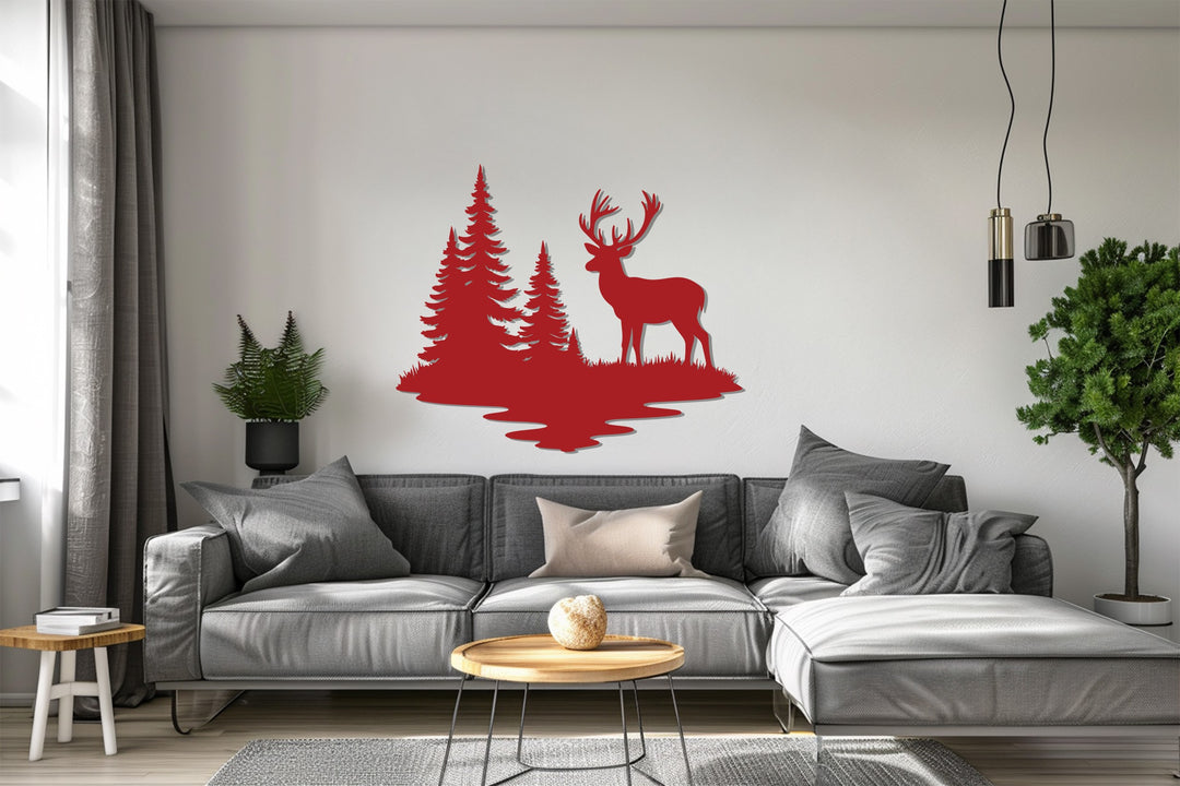 Forest Reflection Deer Metal Wall Art – Rustic Nature Décor