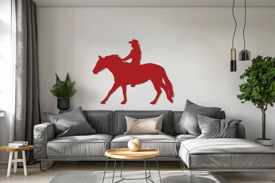 Cowboy horseback black metal wall art