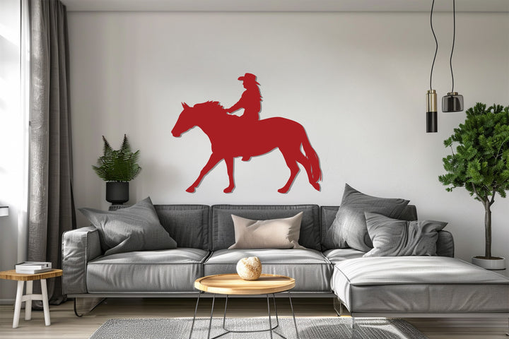 Cowboy horseback black metal wall art