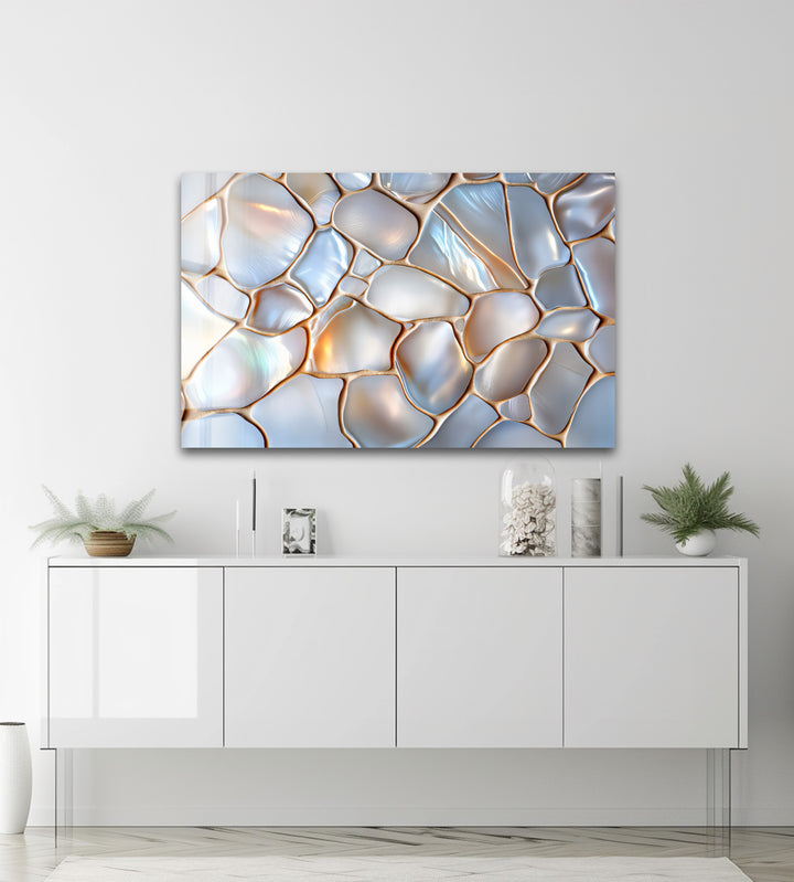 Luminous Stonescape – Iridescent Pebble Glass Wall Art
