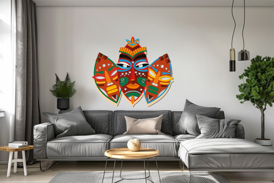 Tribal Mask Metal Wall Art – Colorful African-Inspired Home Decor