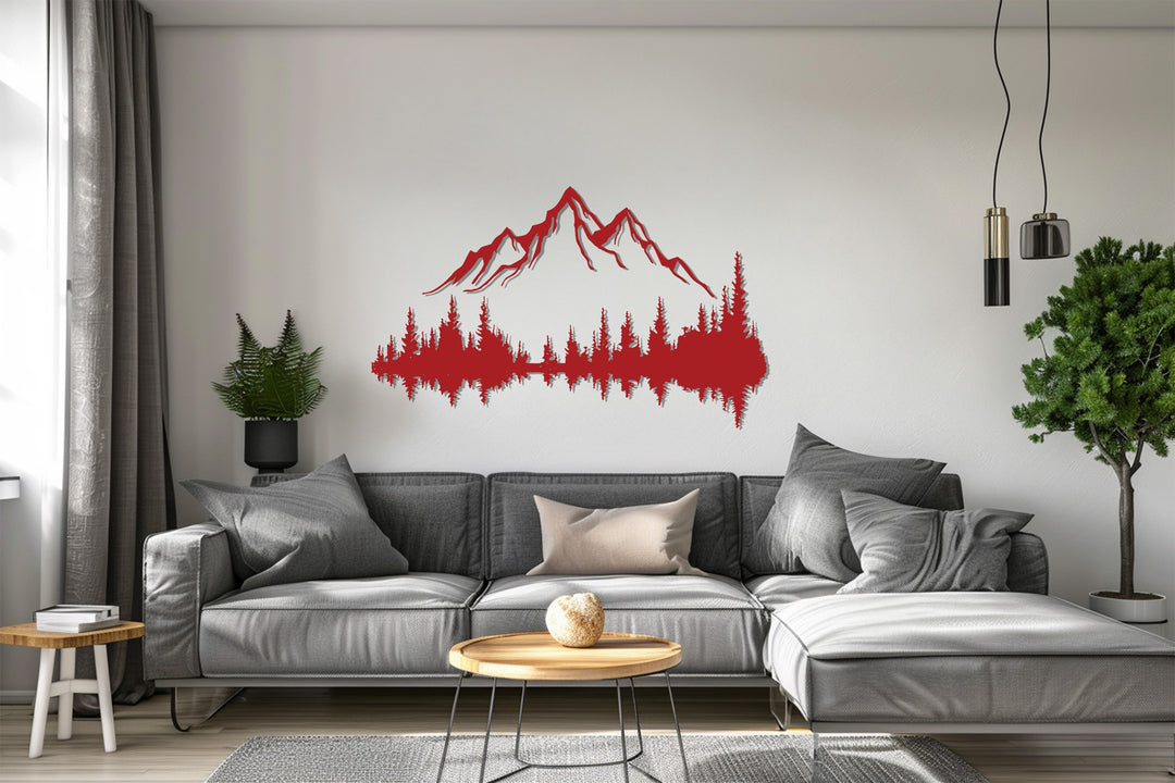 Rustic Mountain Landscape Metal Wall Art – Forest Reflection