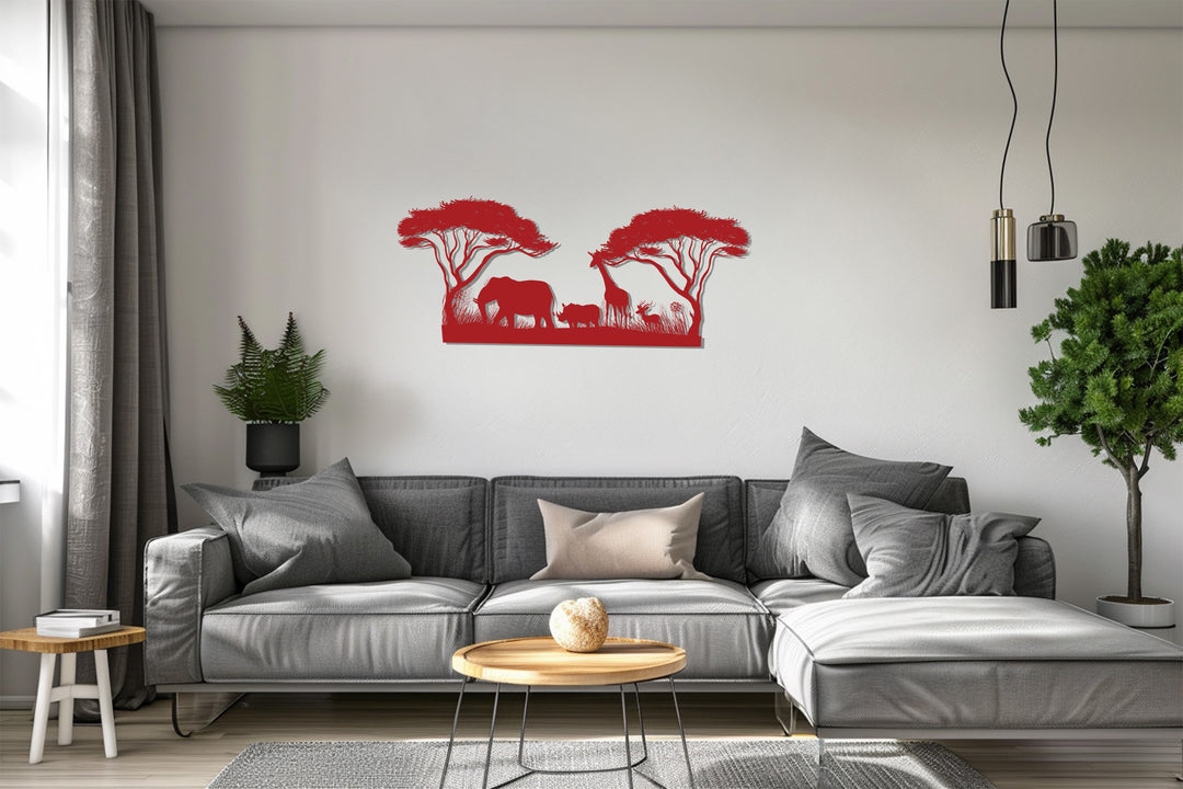 African Safari Silhouette – Wildlife Metal Wall Art