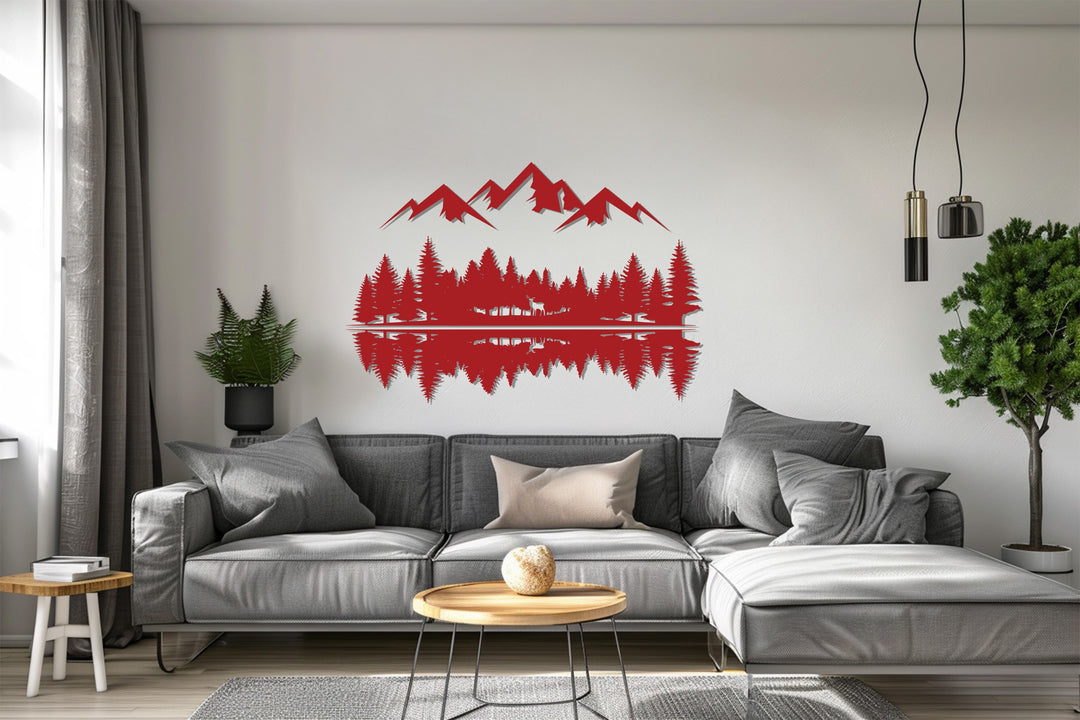 Rustic Mountain Forest Metal Wall Art – Nature Reflection Decor