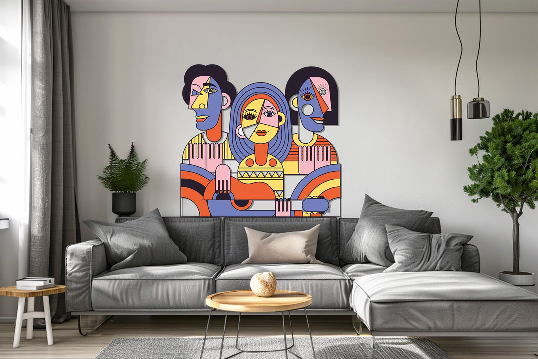 Melodic Harmony – Abstract Musician Trio Cubist Metal Wall Art