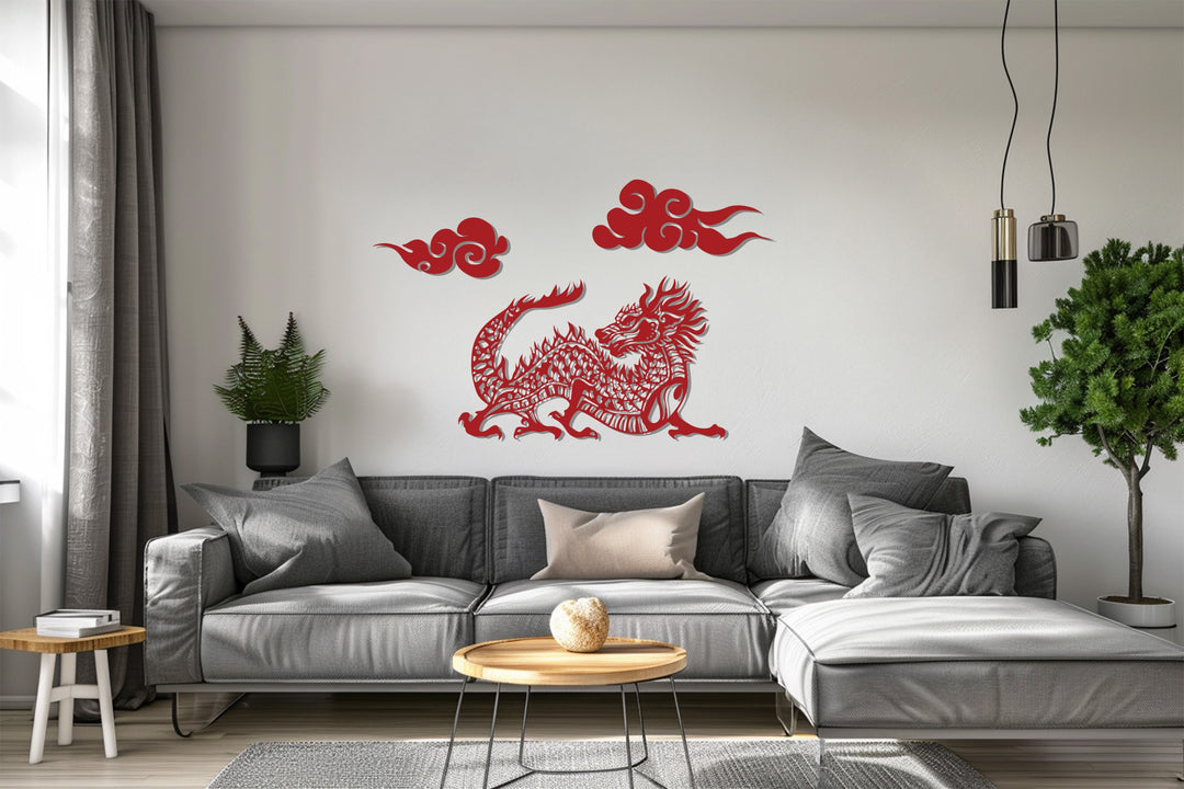 Oriental Red Dragon Metal Wall Art – Mythical Asian Décor