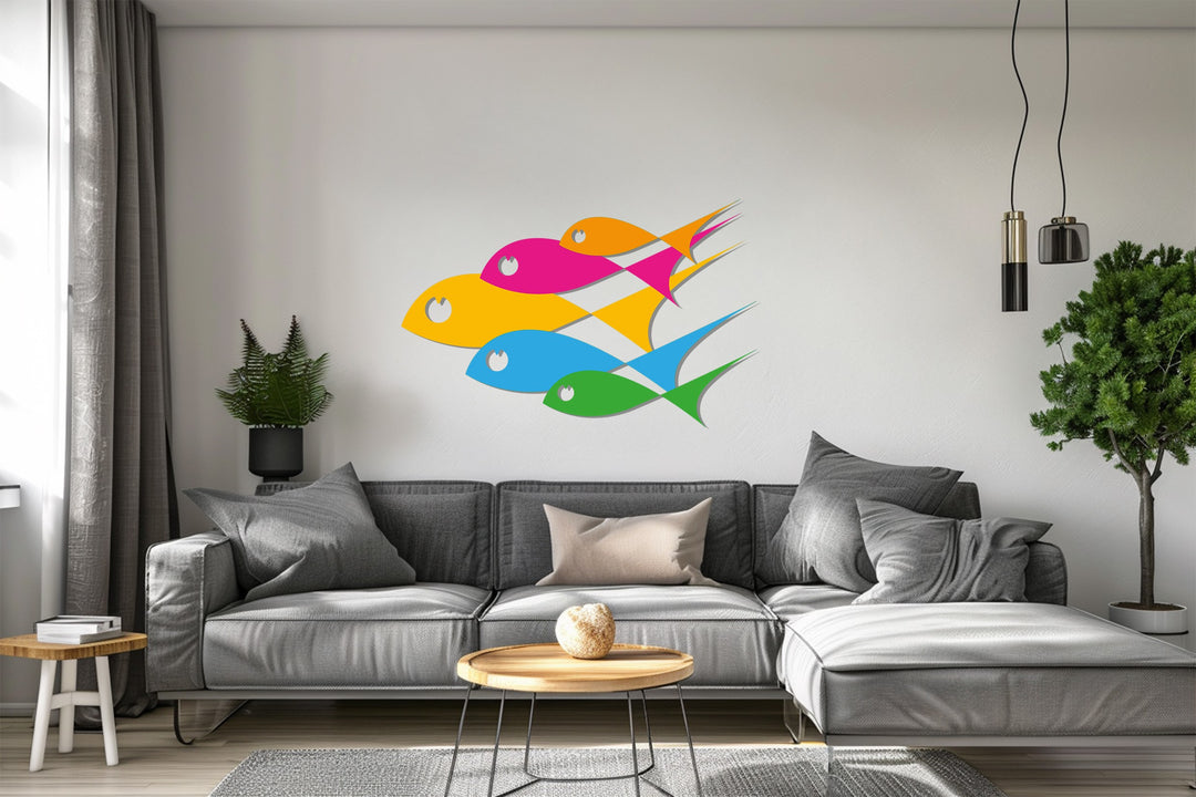 Color Splash Harmony – Modern Abstract Fish Metal Wall Art