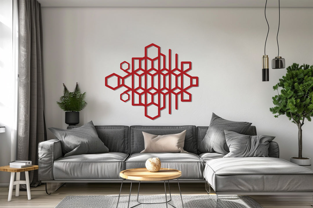Geometric Hexagon Metal Wall Art – Modern Black Abstract Sculpture