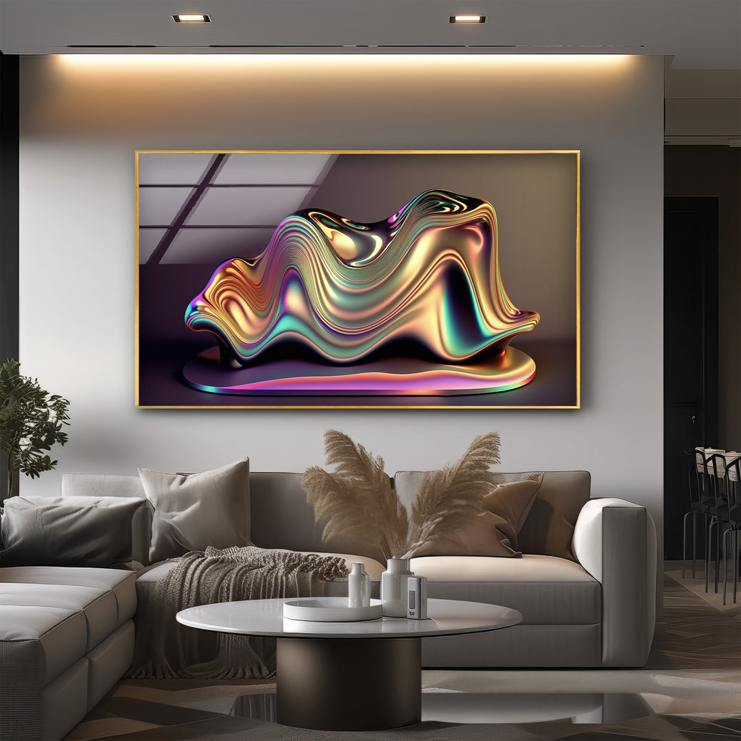 Chromatic Sculpted Form – Iridescent Metallic Shape Glass Wall Art