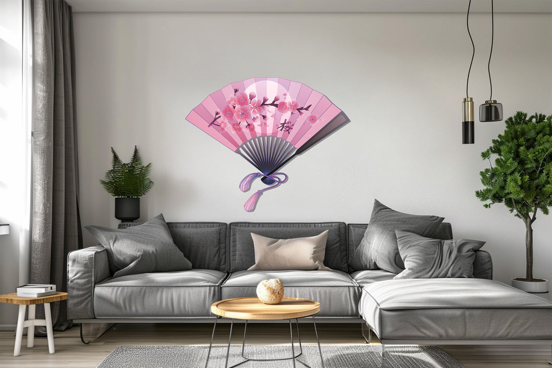 Pink Sakura Fan Metal Wall Art – Japanese Cherry Blossom Wall Decor