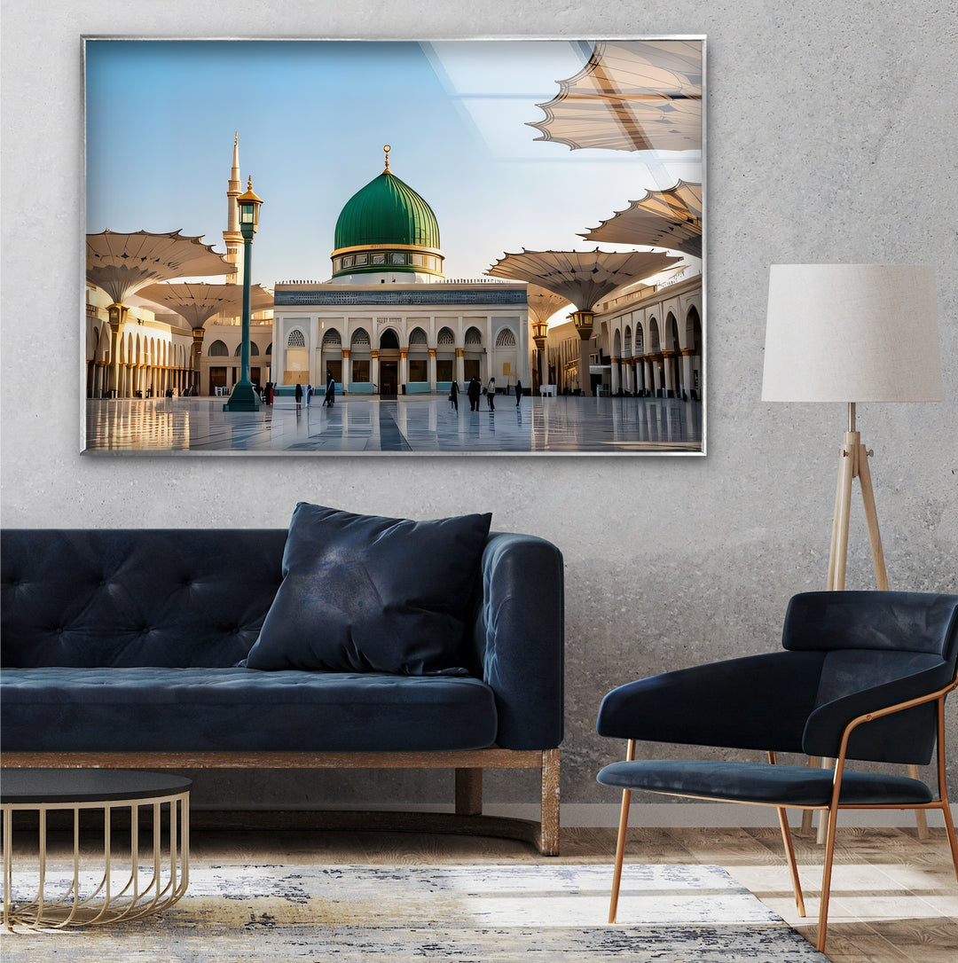 Serenity of Madinah – Green Dome Mosque Glass Wall Art