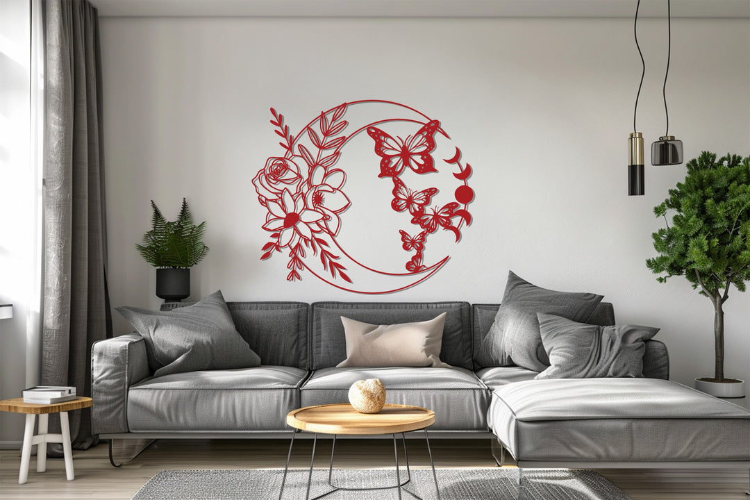 Celestial Harmony – Moon and Butterfly Metal Wall Art