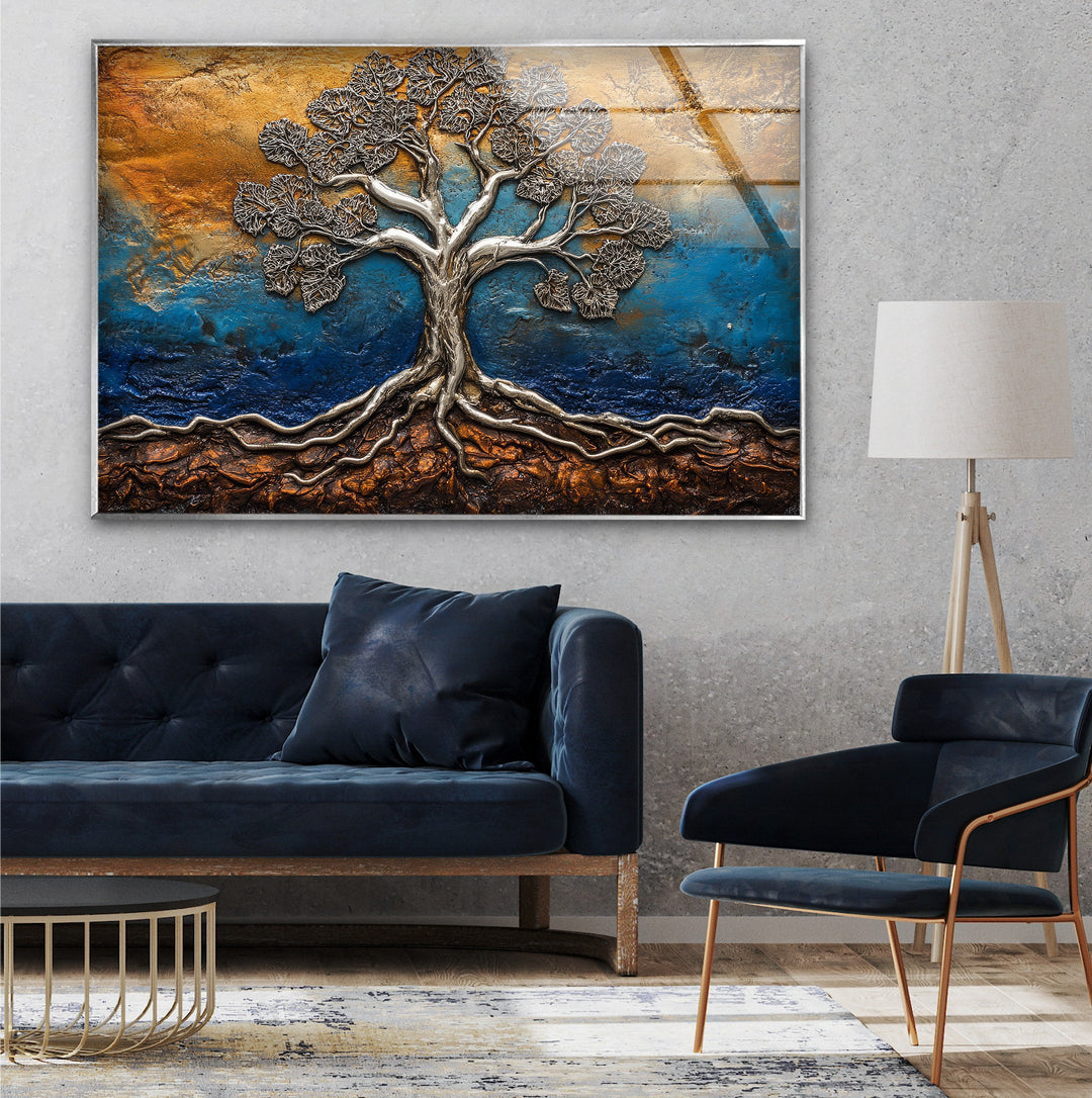 Eternal Roots Bronze – Sculpted Metallic Tree Glass Wall Art
