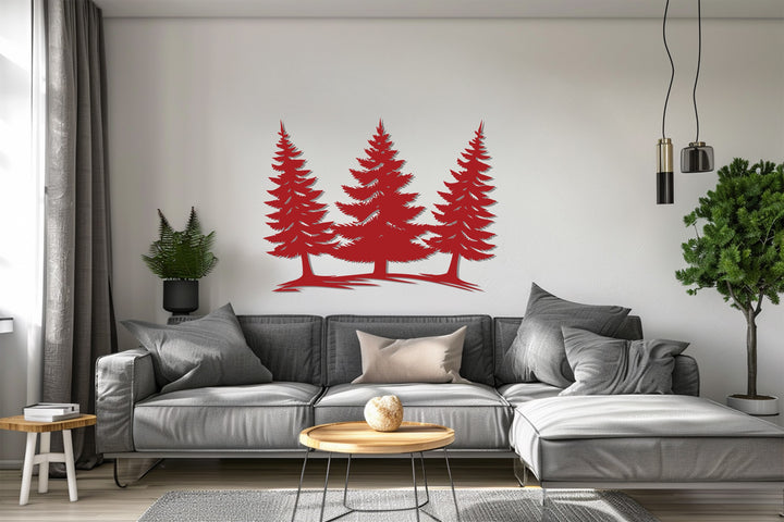 Laser-cut pine tree metal wall art