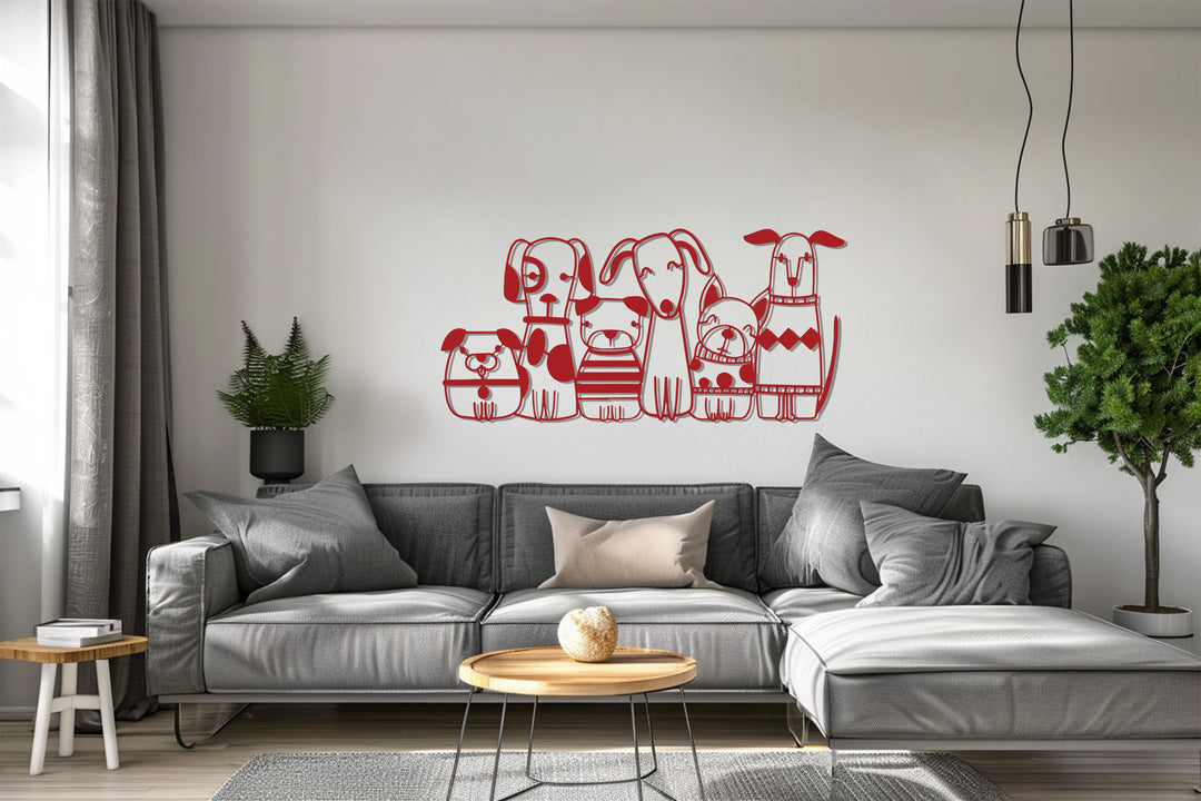 Playful Dogs Metal Wall Art – Puppy Silhouette Design