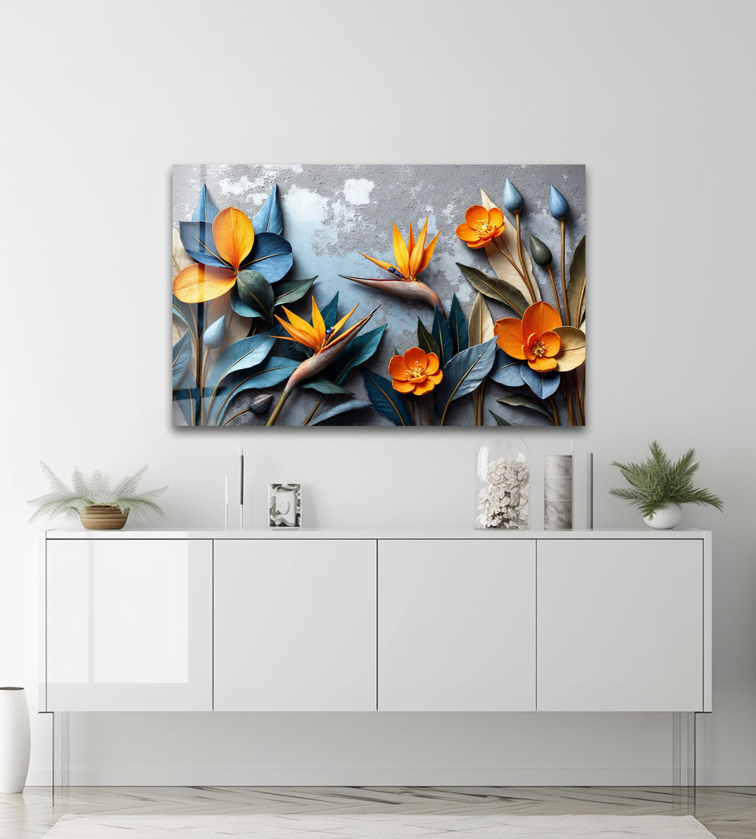 Tropical Bloom Harmony – Artistic Floral Sculpture Glass Wall Art