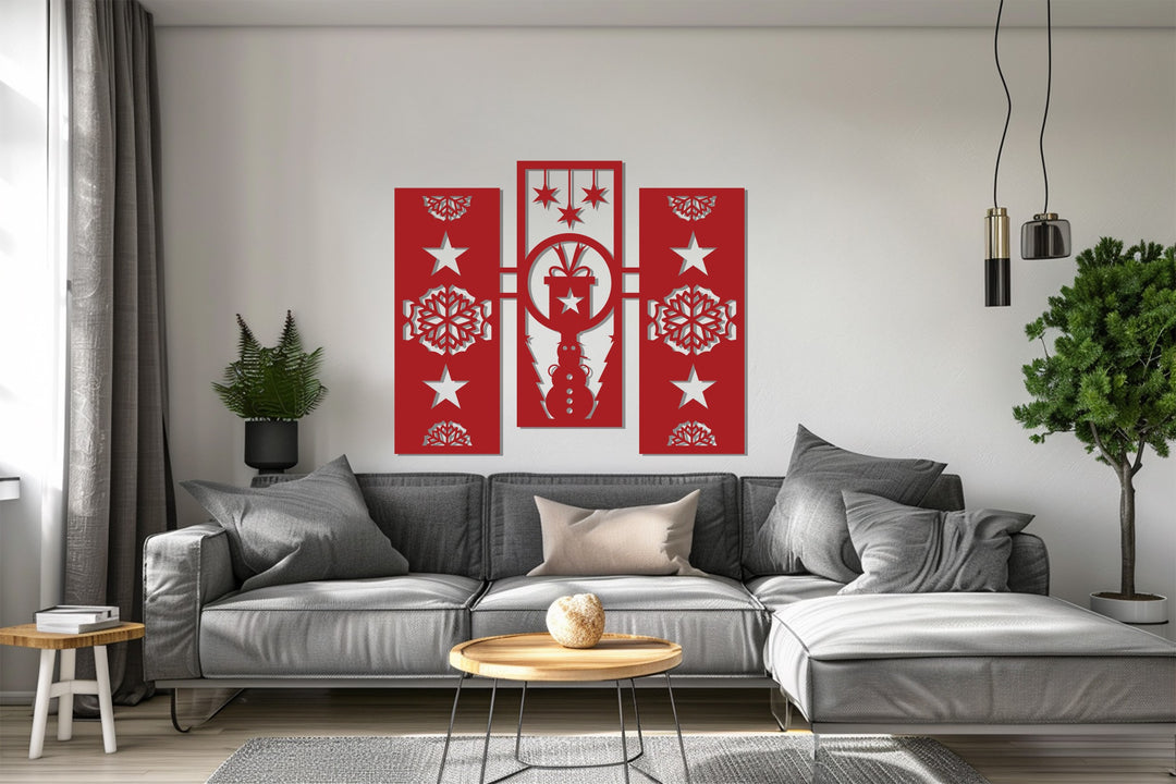 Snowman Gift Star – Christmas Geometric Metal Wall Art