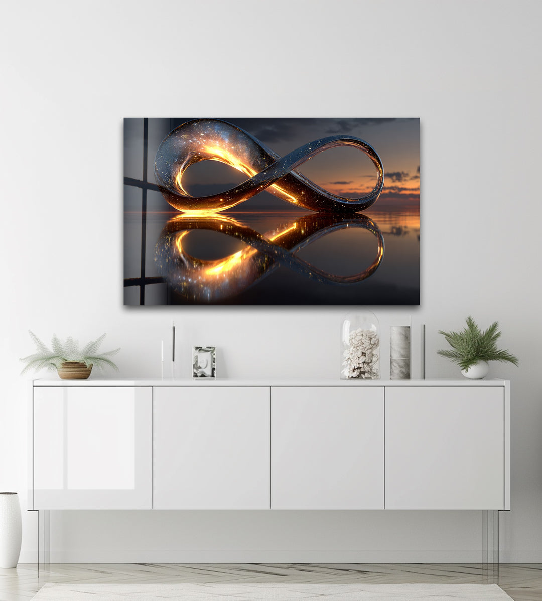 Eternal Horizon Loop – Illuminated Infinity Sculpture Glass Wall Art