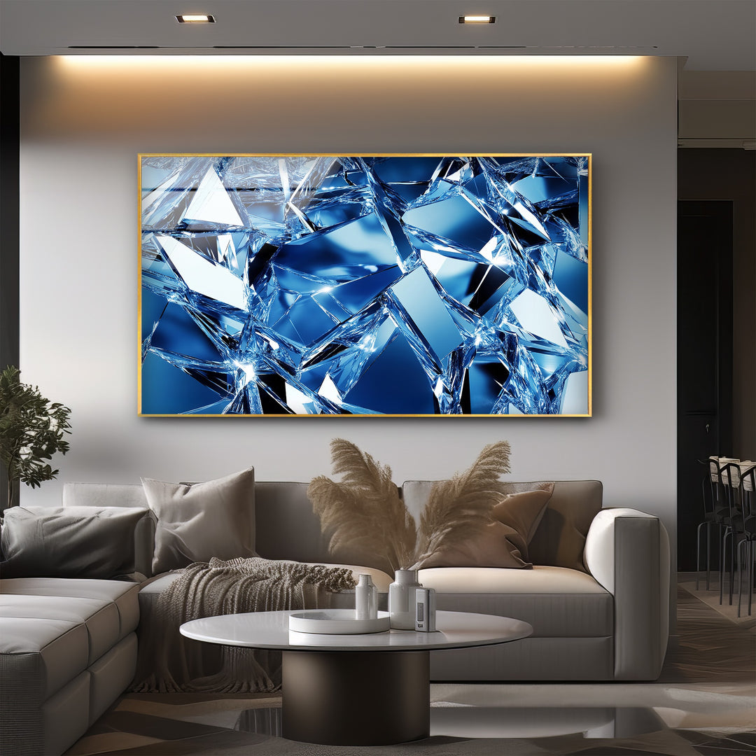 Crystal Shatter Blue – Abstract Faceted Ice Glass Wall Art