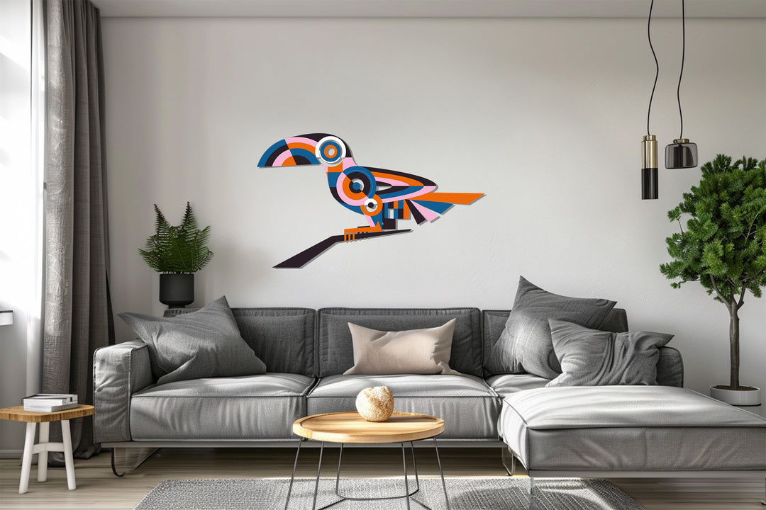 Abstract Toucan Metal Wall Art – Colorful Geometric Bird Home Decor