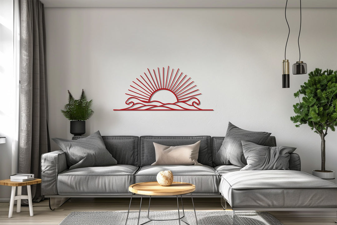 Radiant Horizon – Sunrise Over Waves Metal Wall Art