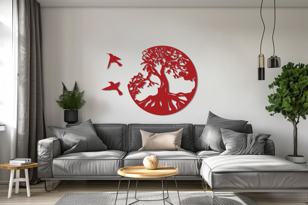 Tree of Life Circle Metal Wall Art – Nature Silhouette Decor