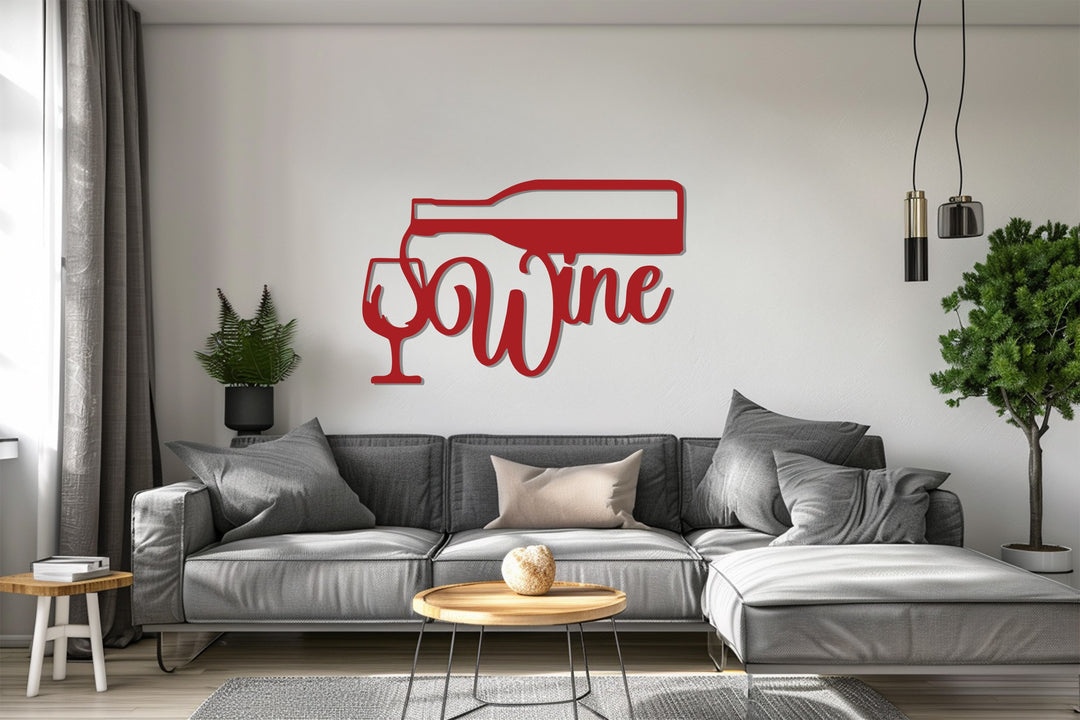 Wine Bottle & Glass – Modern Metal Wall Art