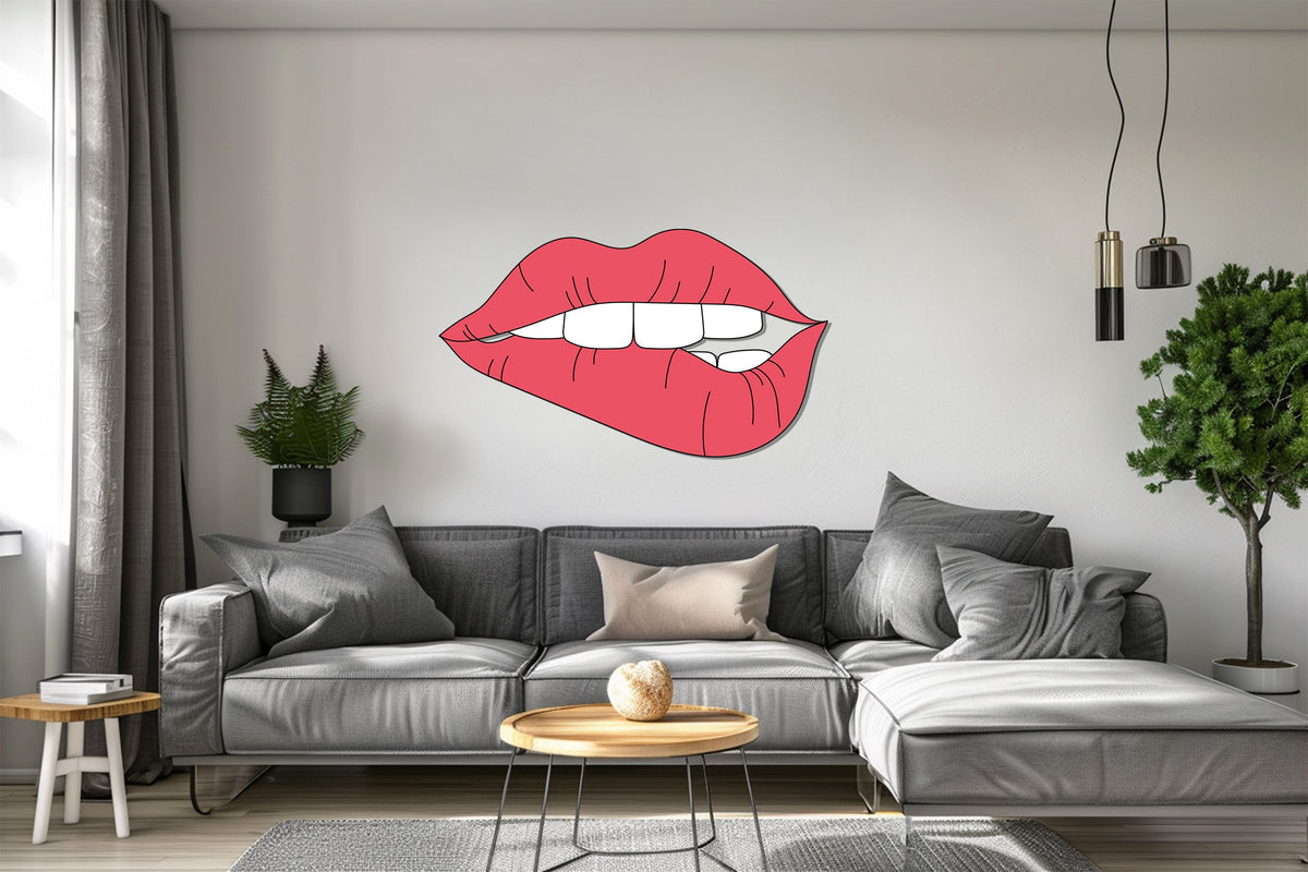 Emphasizing the organic forms, the sensual curves of the red lips define this modern metal wall decor, adding a striking pop art element to any room.