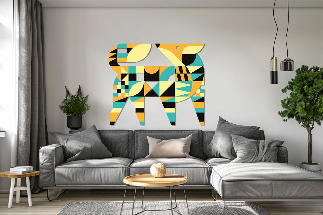 Contemporary fox-shaped metal wall sculpture with bold patterns