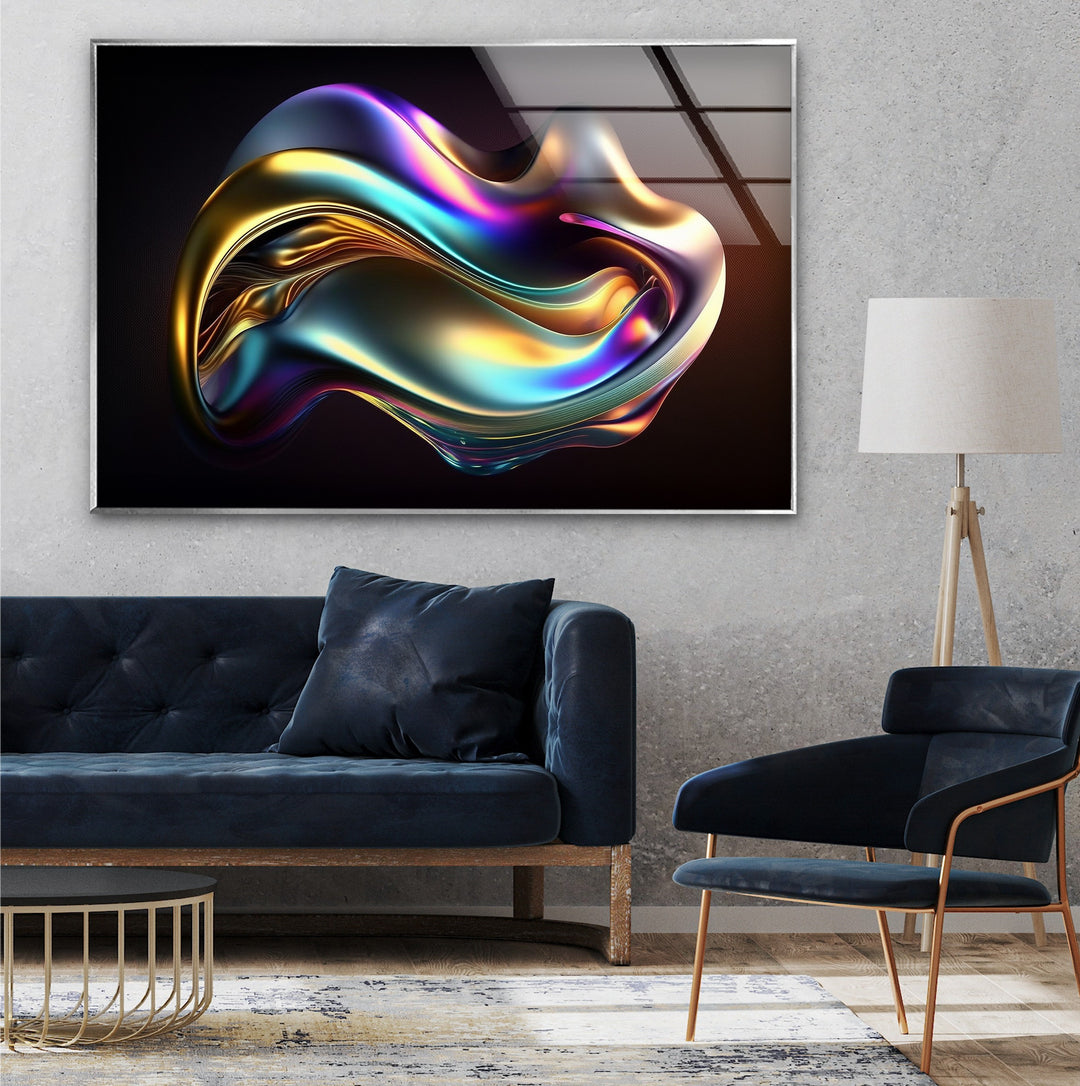 Aurora Chrome Wave – Iridescent Metallic Flow Glass Wall Art