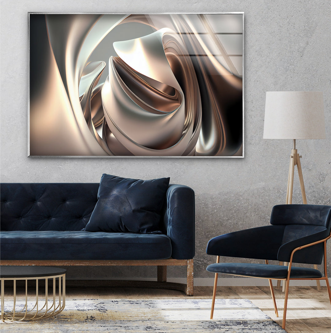 Champagne Sculpted Alloy – Abstract Metallic Fold Glass Wall Art