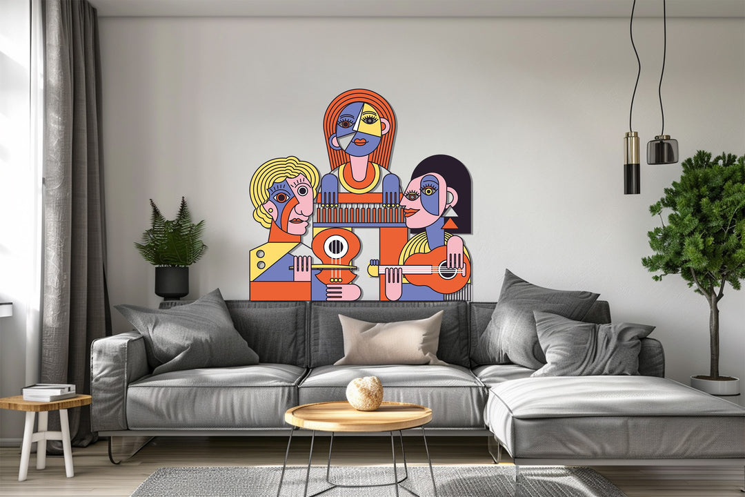 Colorful geometric musicians metal artwork for home