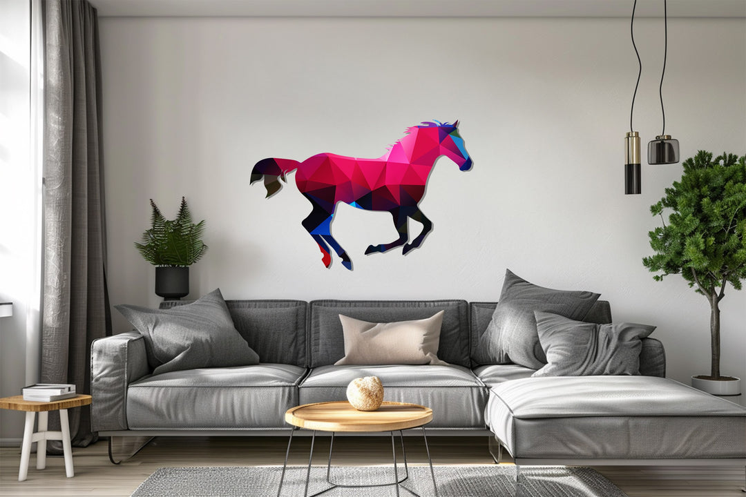 Geometric Running Horse Metal Wall Art – Modern Polygon Animal Wall Decor