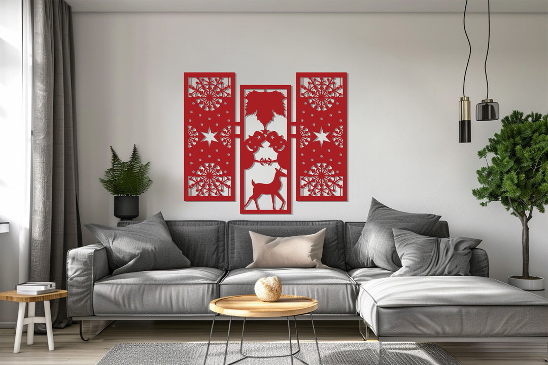 بهجة الشتاء – رجل الثلج ورنة عيد الميلاد فن جداري معدني