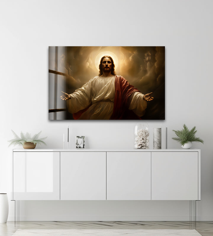 Divine Light – Sacred Jesus Portrait Glass Wall Art