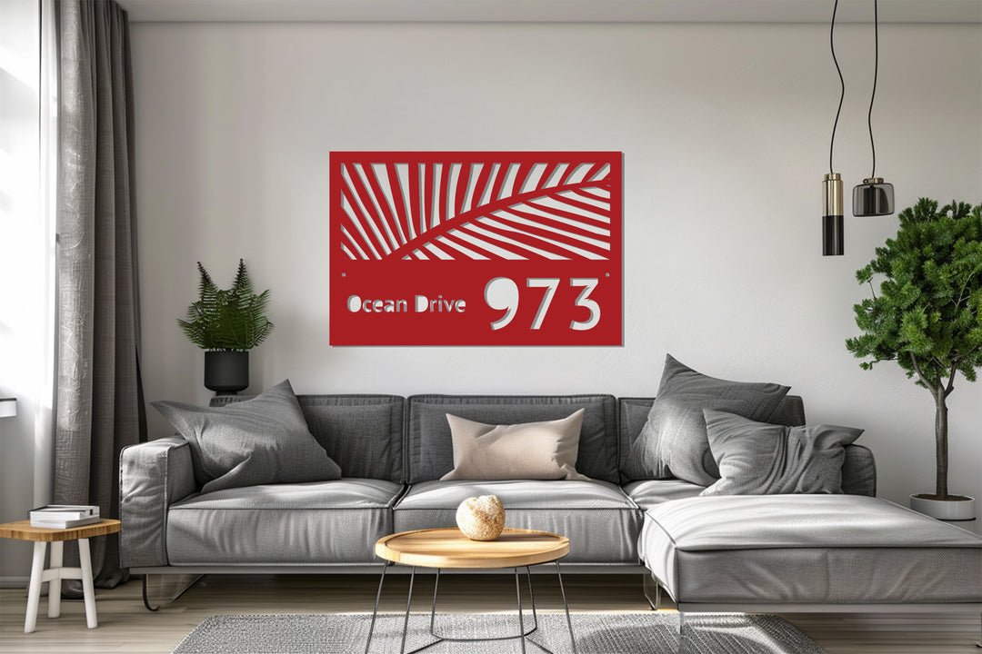 Custom Metal Address Sign – Tropical Palm Leaf House Number Plaque