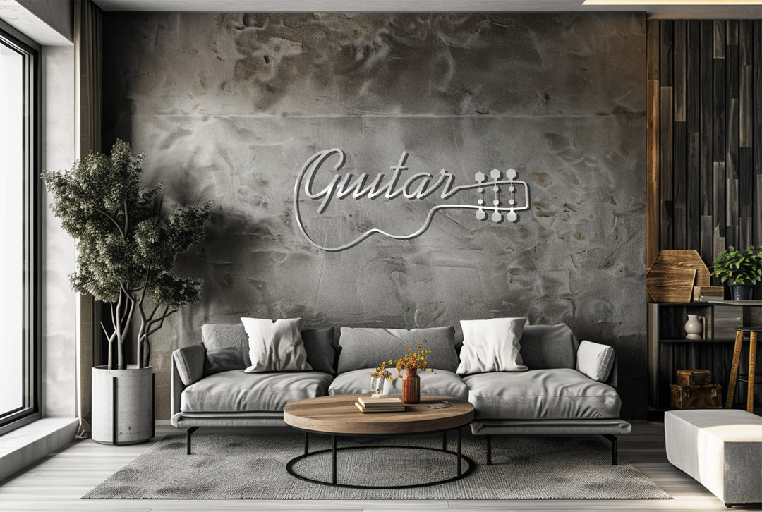 Guitar Word Art Metal Wall Decor – Modern Music-Inspired Design
