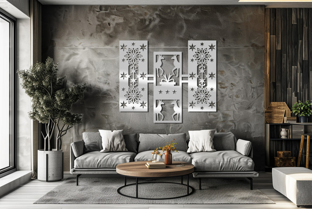 تناغم غزلان الشتاء – أشكال هندسية لعيد الميلاد فن جداري معدني