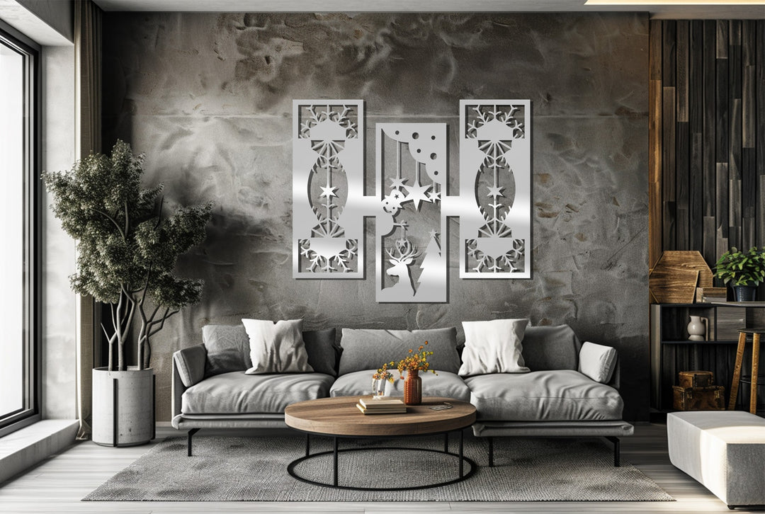 أضواء الرنة - تصميم هندسي لعيد الميلاد فن جداري معدني