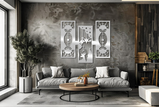 Showcasing the abstract quality, the geometric metal reindeer starlight decoration wall art features a whimsical, artistic design with Christmas-themed elements.