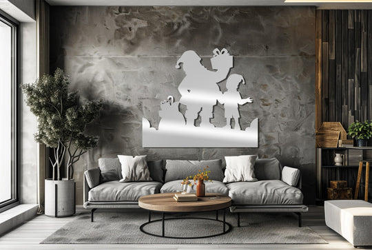 Showcasing the joyful Santa Gift Moment, this Christmas metal wall art makes a distinctive metal wall decor piece, adding a festive spirit to your holiday home.
